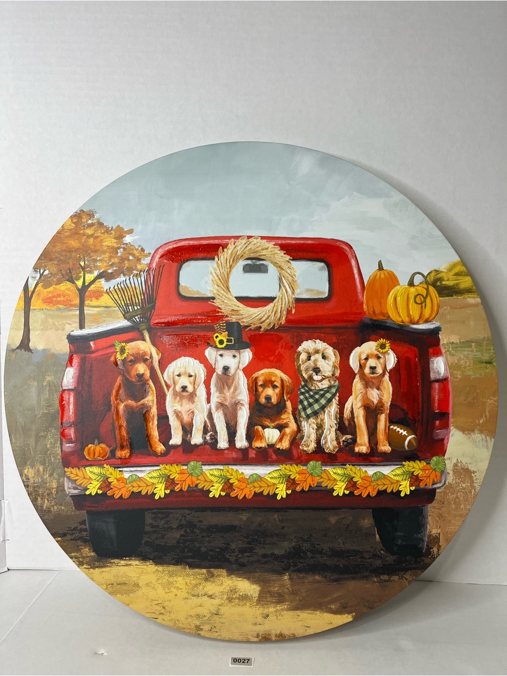 Kirkland Signature Red Pickup with Playful Puppies Fall Wall Art